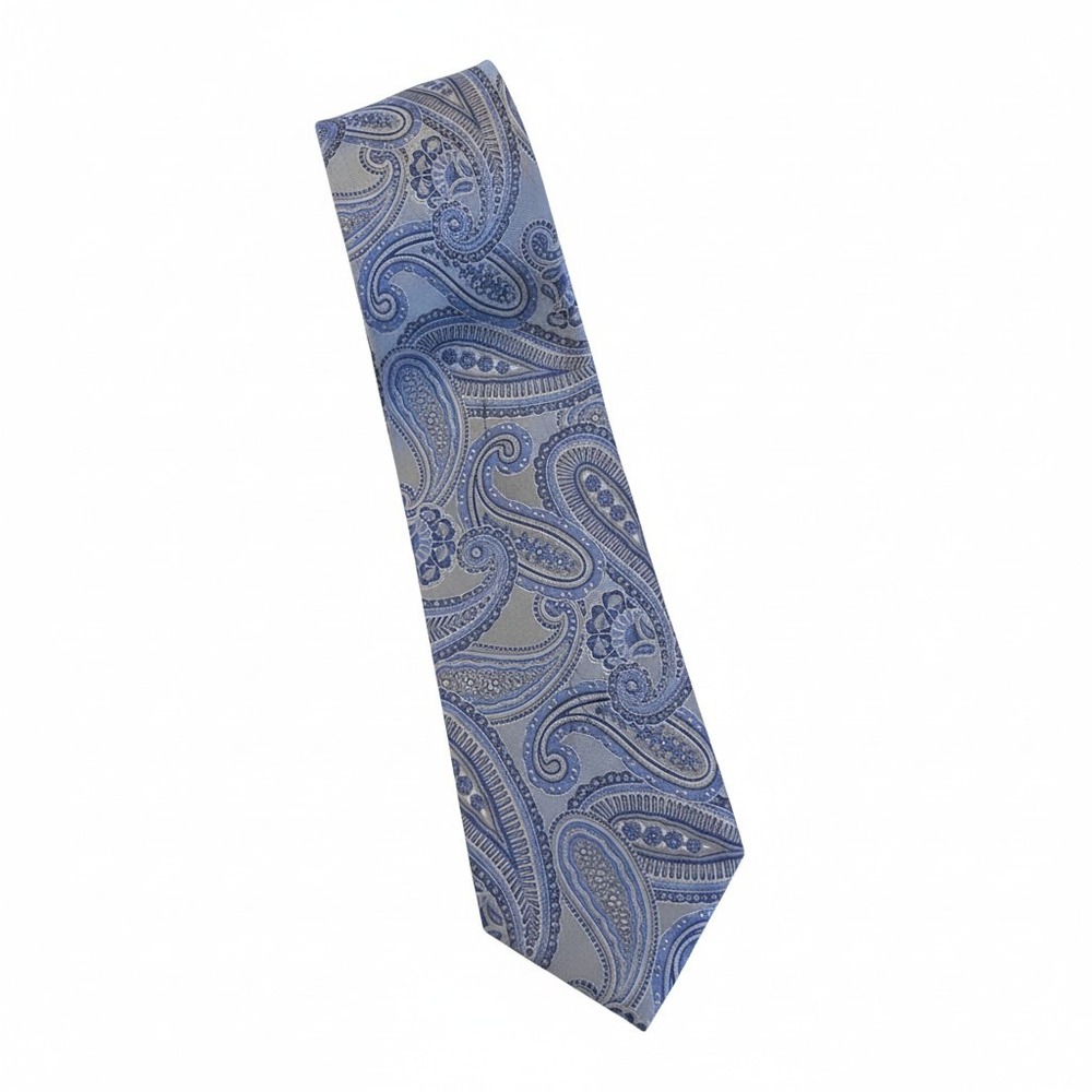 Geoffrey Beene Men's Blue Silver Paisley Silk Necktie Classic Standard Width Tie